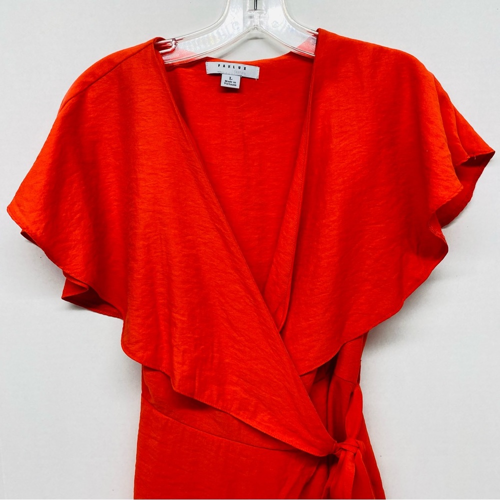 Favlux Fashion Orange Wrap around Top Size Large Ruffle Tie 80% Rayon 20% Nylon